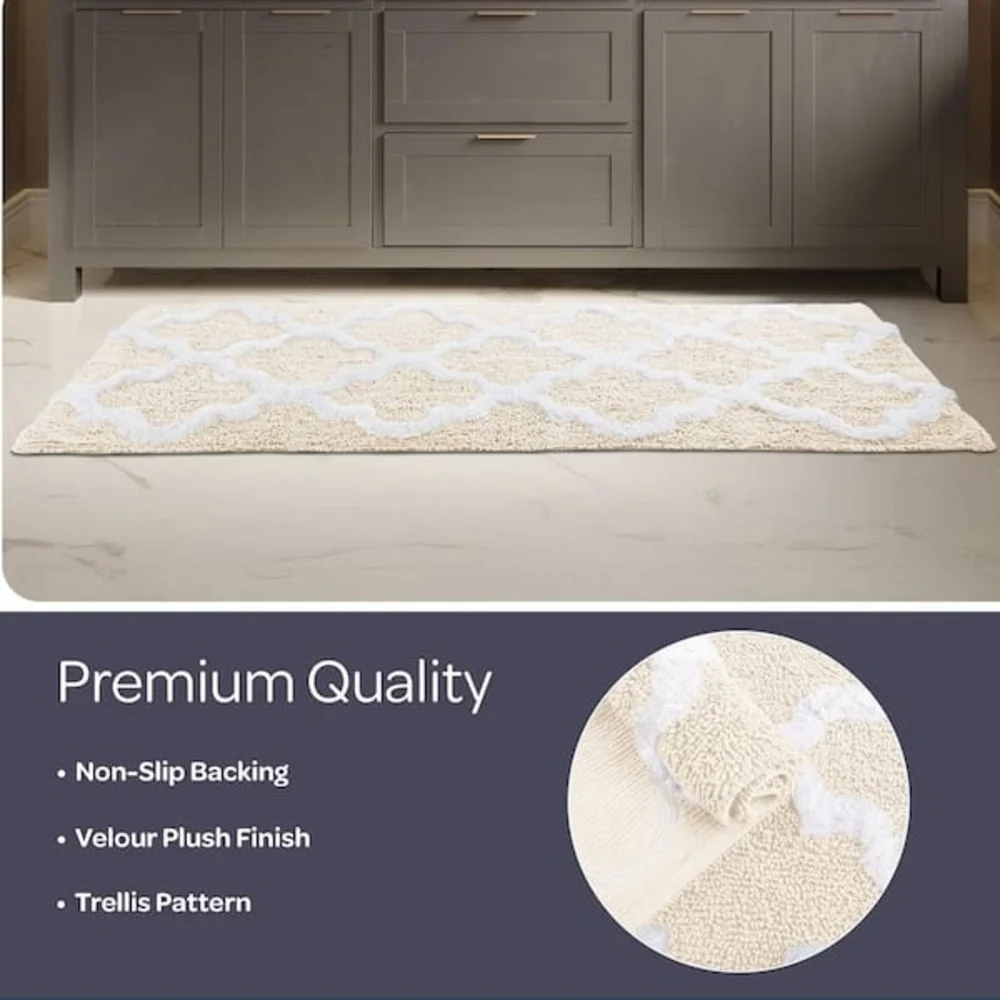 Elegant Cream and White Bath Mat